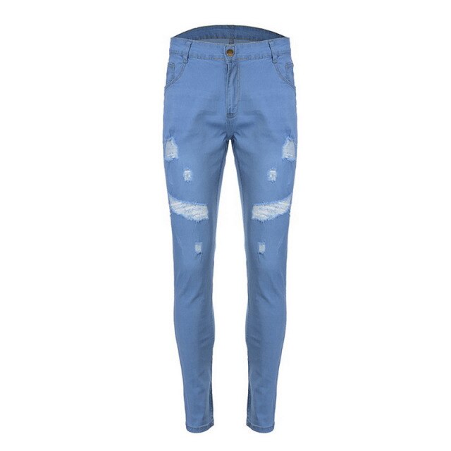 Mens Jeans Hip Hop Black Moto Skinny Ripped Pure Color Elastic Denim Pants Male Casual Waistline jogging Pencil Pant