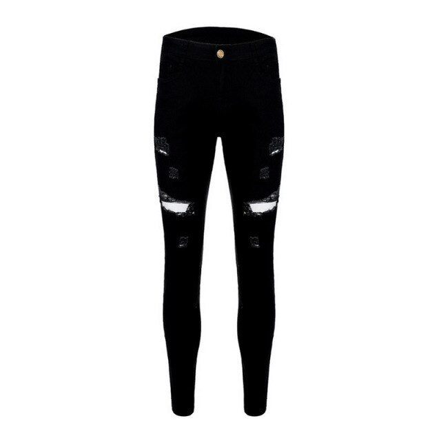 Mens Jeans Hip Hop Black Moto Skinny Ripped Pure Color Elastic Denim Pants Male Casual Waistline jogging Pencil Pant