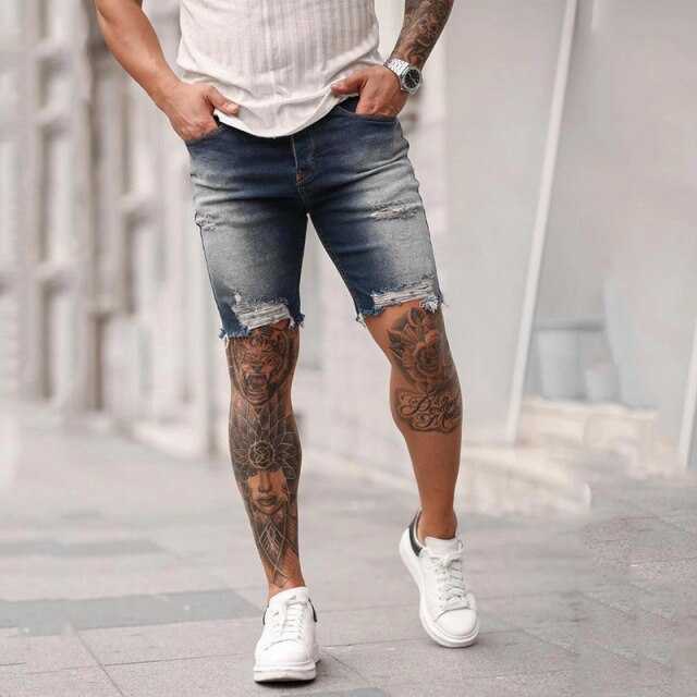 Mens Jeans Hip Hop Black Moto Skinny Ripped Pure Color Elastic Denim Pants Male Casual Waistline jogging Pencil Pant