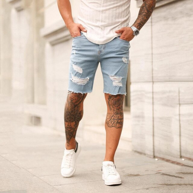 Mens Jeans Hip Hop Black Moto Skinny Ripped Pure Color Elastic Denim Pants Male Casual Waistline jogging Pencil Pant