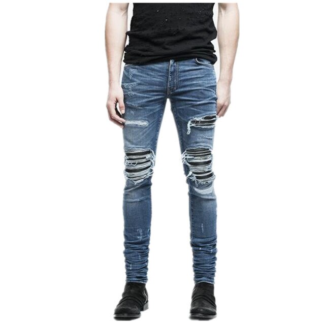 Men Pants Fashion Ripped Jeans Mens Knee Casual Slim Fit For Men Trousers XY2