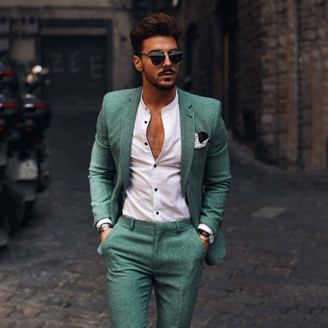 maoxiangshop Causal Slim Fit One Button Peaked Lapel Mens Business Formal Prom Tuxedos Best Man Blazer Suit Groom Wear (Jacket+Pants)