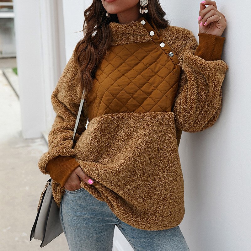 Women Hoodies Lamb Wool Sweatshirts Knitted Halter Tops Coats Ladies Winter Autumn Warm Pullovers