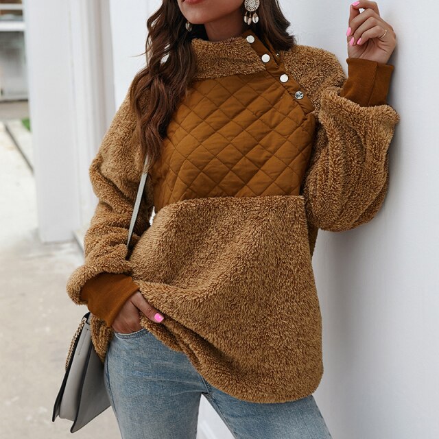 Women Hoodies Lamb Wool Sweatshirts Knitted Halter Tops Coats Ladies Winter Autumn Warm Pullovers