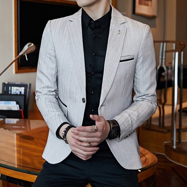Striped Blazer Mens Slim Fit Blazer Slim Masculino Business Casual Mens Stylish Blazer Spring Autumn Dot Striped Blazers Mens