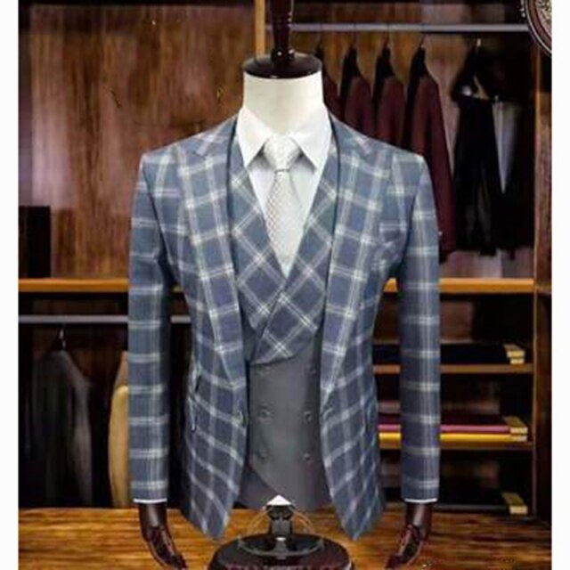 Polka dot print suit men's business high-end groom wedding suit 3-piece tuxedo slim evening dress double breasted tank top pants