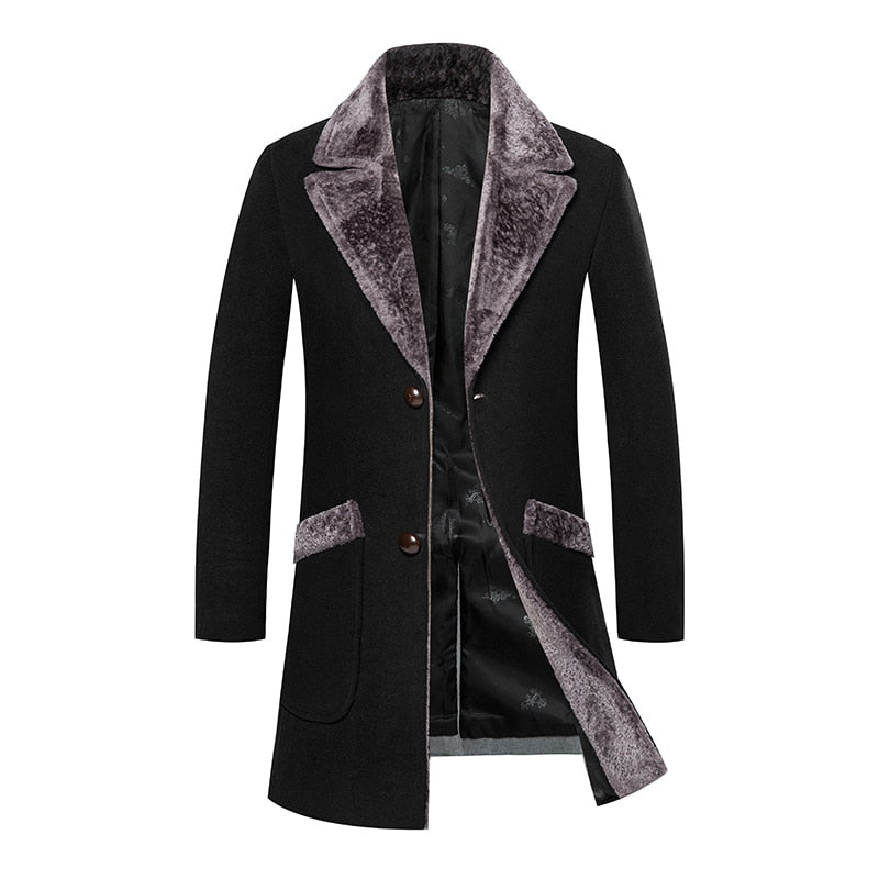 maoxiangshop Zoulv Male Solid Color Slim Casual Windbreaker Jacket 5XL Winter Men's Long Woolen Coat Fur Collar Warm Woolen Coats