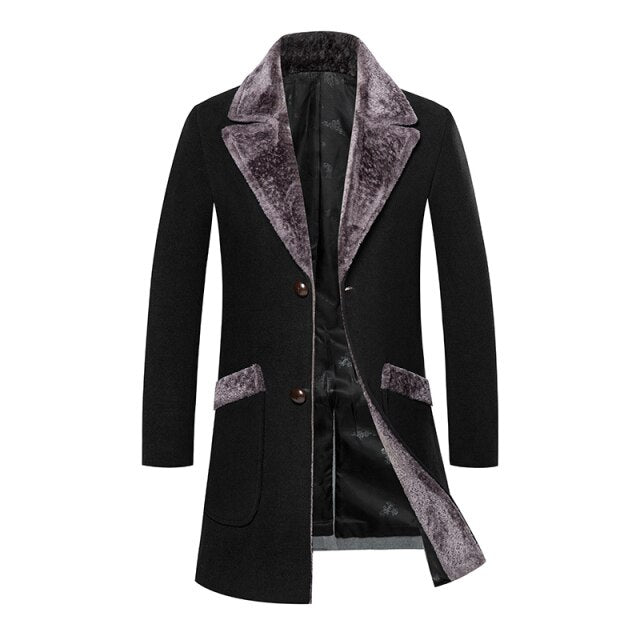 maoxiangshop Zoulv Male Solid Color Slim Casual Windbreaker Jacket 5XL Winter Men's Long Woolen Coat Fur Collar Warm Woolen Coats