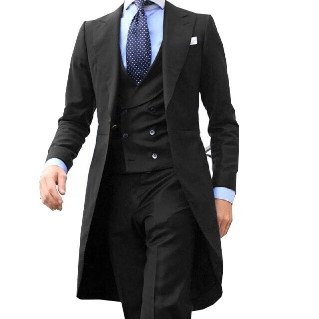 New Arrivel Long Coat Designs Chinese Red Men Suit Gentle mens Tuxedo Prom Blazer Custom 3 Pieces (Jacket+vest+Pants)