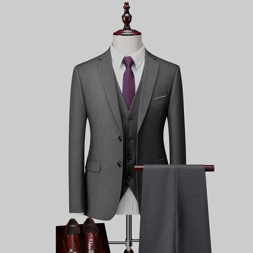 12 color (Jackets+Vest+Pants) Fashion Men high quality Pure cotton business Blazers/Male Slim 3 Piece suit /Groom Dress Tuxedo