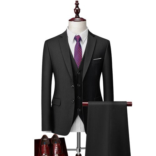 12 color (Jackets+Vest+Pants) Fashion Men high quality Pure cotton business Blazers/Male Slim 3 Piece suit /Groom Dress Tuxedo
