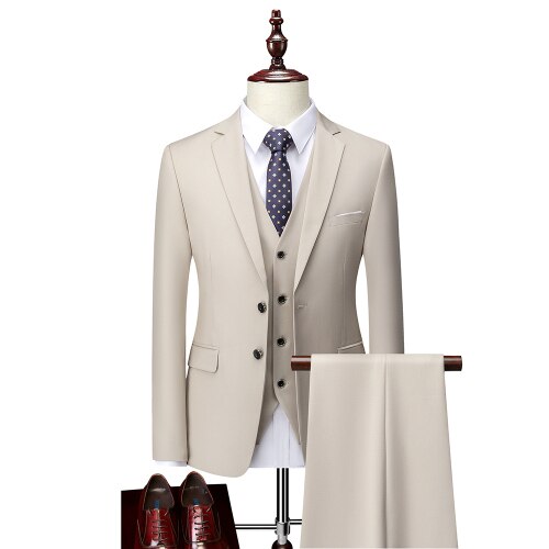 12 color (Jackets+Vest+Pants) Fashion Men high quality Pure cotton business Blazers/Male Slim 3 Piece suit /Groom Dress Tuxedo