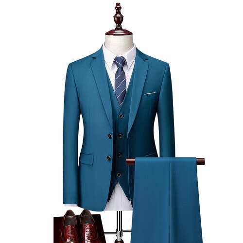 12 color (Jackets+Vest+Pants) Fashion Men high quality Pure cotton business Blazers/Male Slim 3 Piece suit /Groom Dress Tuxedo
