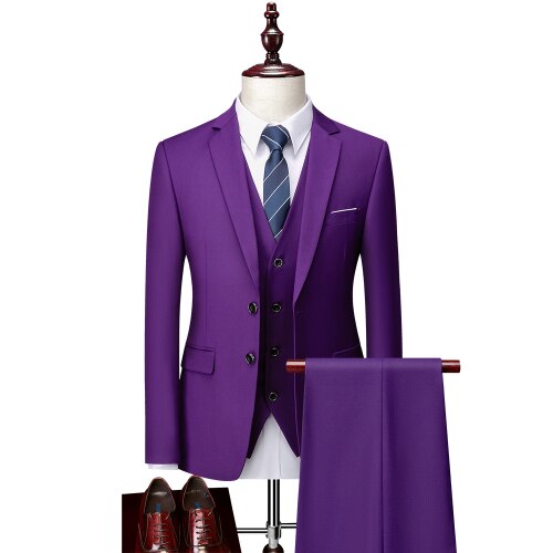 12 color (Jackets+Vest+Pants) Fashion Men high quality Pure cotton business Blazers/Male Slim 3 Piece suit /Groom Dress Tuxedo