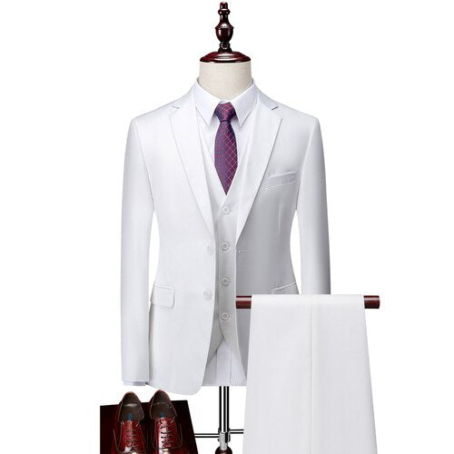 12 color (Jackets+Vest+Pants) Fashion Men high quality Pure cotton business Blazers/Male Slim 3 Piece suit /Groom Dress Tuxedo