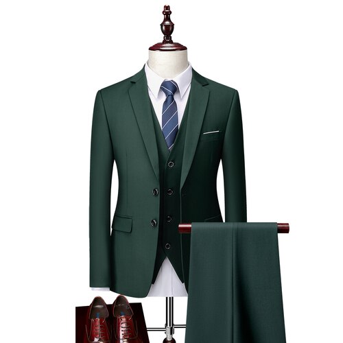 12 color (Jackets+Vest+Pants) Fashion Men high quality Pure cotton business Blazers/Male Slim 3 Piece suit /Groom Dress Tuxedo