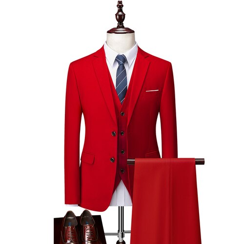 12 color (Jackets+Vest+Pants) Fashion Men high quality Pure cotton business Blazers/Male Slim 3 Piece suit /Groom Dress Tuxedo
