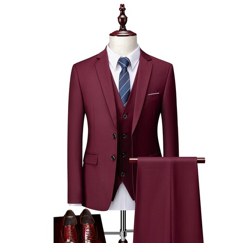 12 color (Jackets+Vest+Pants) Fashion Men high quality Pure cotton business Blazers/Male Slim 3 Piece suit /Groom Dress Tuxedo