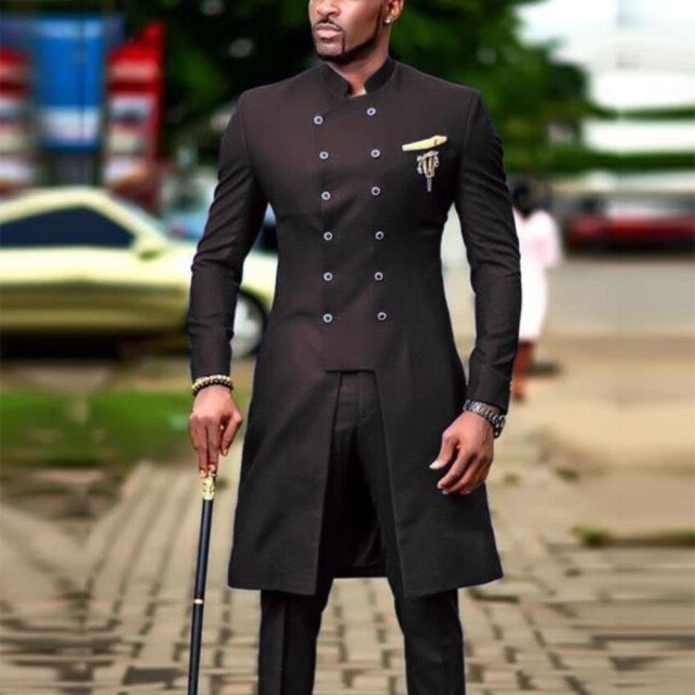maoxiangshop Men Suits Dubai African Long Coat With Pants Formal Blazers Custom Made Double Breasted Jacket Slim Fit Ternos Tuxedo