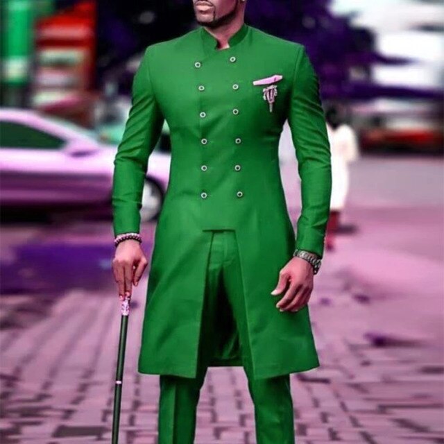 maoxiangshop Men Suits Dubai African Long Coat With Pants Formal Blazers Custom Made Double Breasted Jacket Slim Fit Ternos Tuxedo