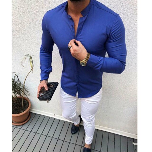 maoxiangshop Hot Fashion Men's Linen Cotton Button Long Sleeve Slim Fitness Shirt Slim Fit Casual Male Shirts Pure Color Blouse Tops
