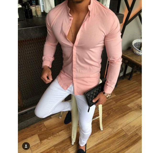 maoxiangshop Hot Fashion Men's Linen Cotton Button Long Sleeve Slim Fitness Shirt Slim Fit Casual Male Shirts Pure Color Blouse Tops