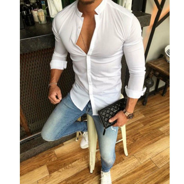 maoxiangshop Hot Fashion Men's Linen Cotton Button Long Sleeve Slim Fitness Shirt Slim Fit Casual Male Shirts Pure Color Blouse Tops