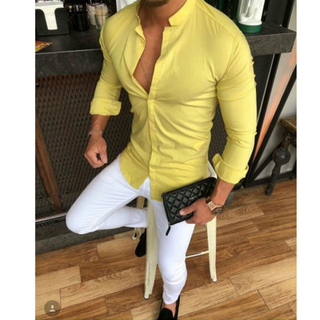 maoxiangshop Hot Fashion Men's Linen Cotton Button Long Sleeve Slim Fitness Shirt Slim Fit Casual Male Shirts Pure Color Blouse Tops