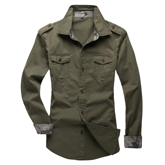 maoxiangshop New 100% Cotton Shirt With Epaulette Men Long Sleeve Breathable Casual Shirts Man Solid Shirt Slim Fit Male Shirts