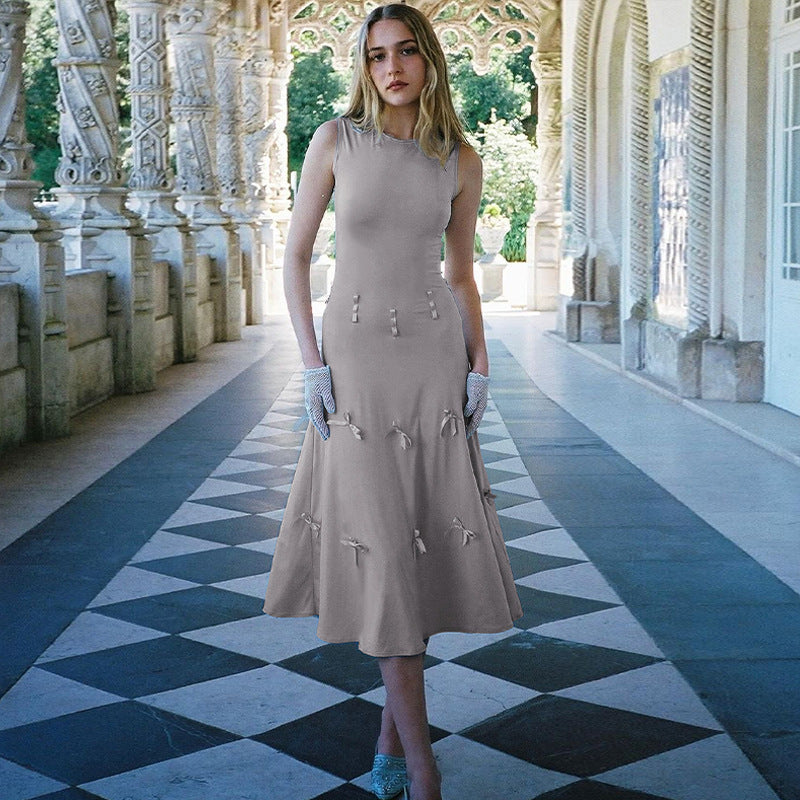 women's clothing summer new fashion design niche waist slimming lace-up adjustable dress for women
