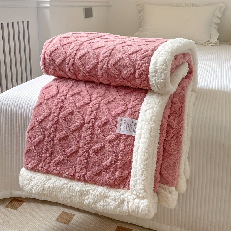 1pc Double-Sided Fleece Bed Blanket, Autumn And Winter Thickened Sofa Blanket, Air Conditioning Blanket, Suitable For All Seasons