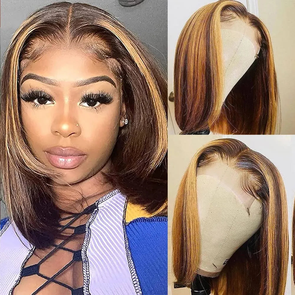 Bob Wig Lace Front Brazilian Human Hair Wigs For Black Women Pre Plucked Short Natural 13x4 Synthetic Straight HD Full Frontal Closure Wig