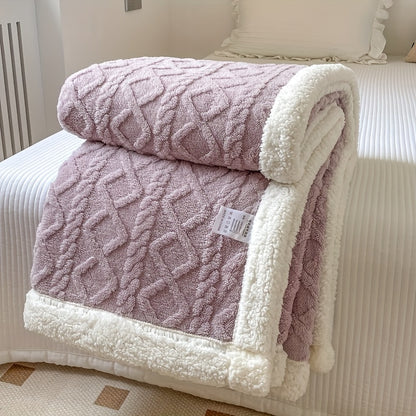 1pc Double-Sided Fleece Bed Blanket, Autumn And Winter Thickened Sofa Blanket, Air Conditioning Blanket, Suitable For All Seasons