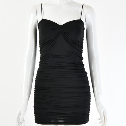 2025 women's clothing is hot-selling in summer , the new Spice Girl solid color dark V-neck sexy suspender backless pleated dress