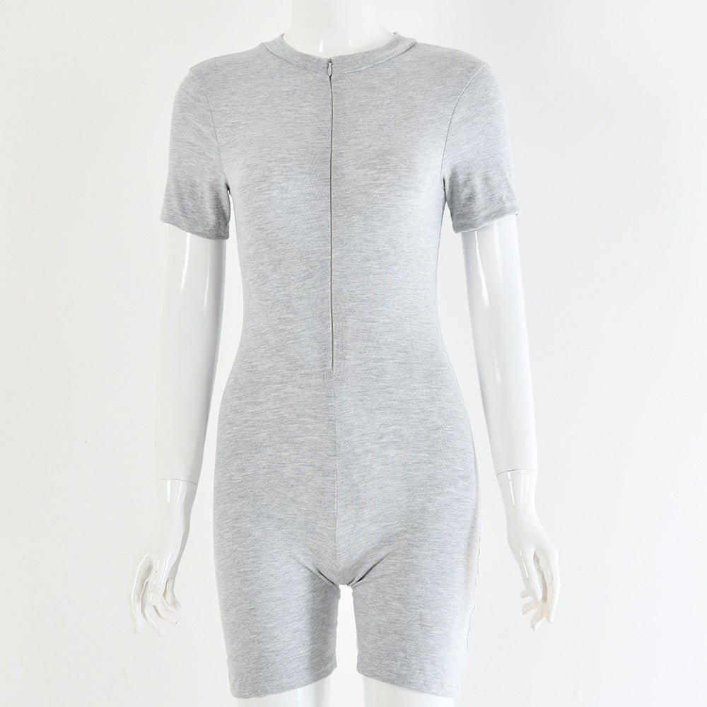 2025 women's clothing autumn new Popular trade hot-selling sexy dark V solid color chest short-sleeved shorts onesie