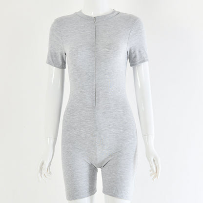 2025 women's clothing autumn new Popular trade hot-selling sexy dark V solid color chest short-sleeved shorts onesie
