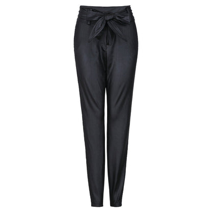 maoxiangshop-shop business casual women outfits chic Women's Fashion Casual Pu Pants Leather Pants (Including Belt)