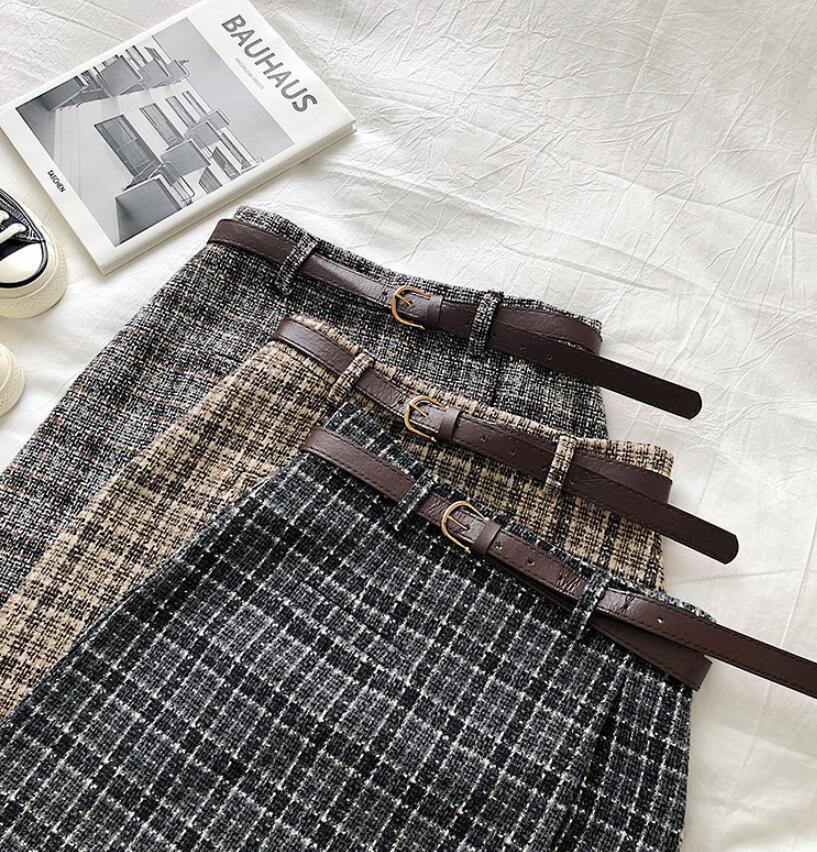 maoxiangshop outfit ideas for school Spring and Autumn Irregular Anti-Exposure Skirt Women's New Korean Style Retro Plaid High Waist A- line Skirt with Belt