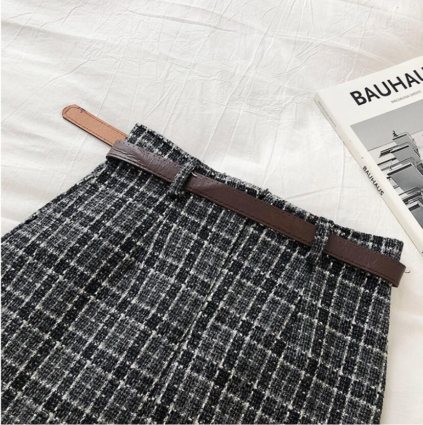 maoxiangshop outfit ideas for school Spring and Autumn Irregular Anti-Exposure Skirt Women's New Korean Style Retro Plaid High Waist A- line Skirt with Belt