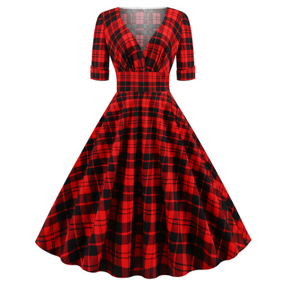 maoxiangshop pop culture dress to impress Plaid Printed Christmas Autumn and Winter Women's Clothing Ins Stitching Dress Pettiskirt