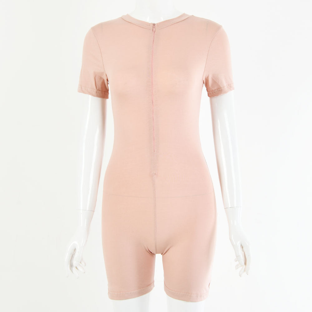 2025 women's clothing autumn new Popular trade hot-selling sexy dark V solid color chest short-sleeved shorts onesie