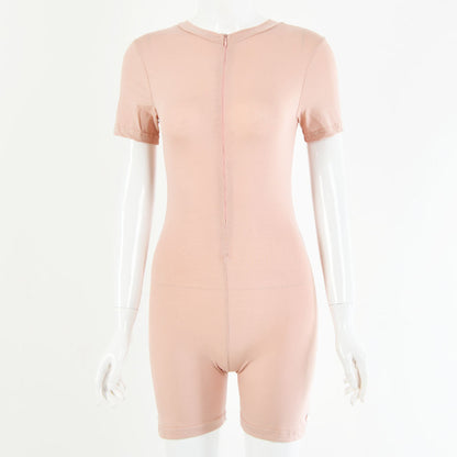 2025 women's clothing autumn new Popular trade hot-selling sexy dark V solid color chest short-sleeved shorts onesie
