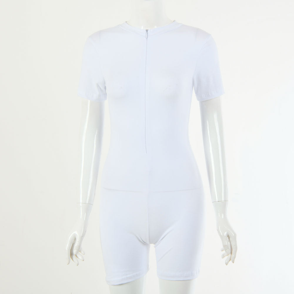 2025 women's clothing autumn new Popular trade hot-selling sexy dark V solid color chest short-sleeved shorts onesie