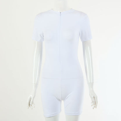 2025 women's clothing autumn new Popular trade hot-selling sexy dark V solid color chest short-sleeved shorts onesie