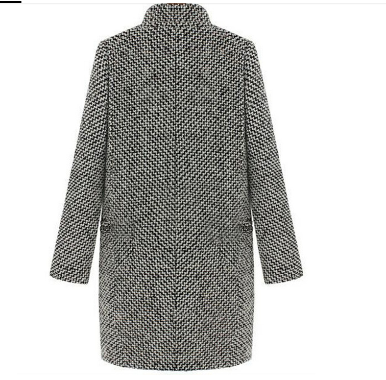 Winter Women Houndstooth Woolen Coats Single Breasted Stand Collar Mid Long Overcoat Thick Warm Elegant Lady Blends