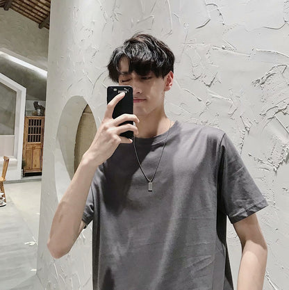 maoxiangshop-shop streetwear men outfits Summer Irregular Short Sleeve T-shirt Men's Fashion Brand Trendy Loose Ins American Retro Top Hong Kong Style Harajuku Half Sleeve