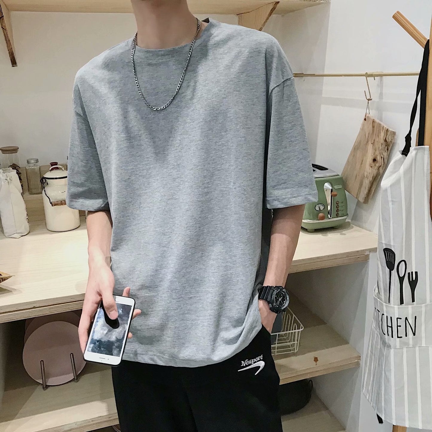 maoxiangshop-shop streetwear men outfits Summer Irregular Short Sleeve T-shirt Men's Fashion Brand Trendy Loose Ins American Retro Top Hong Kong Style Harajuku Half Sleeve