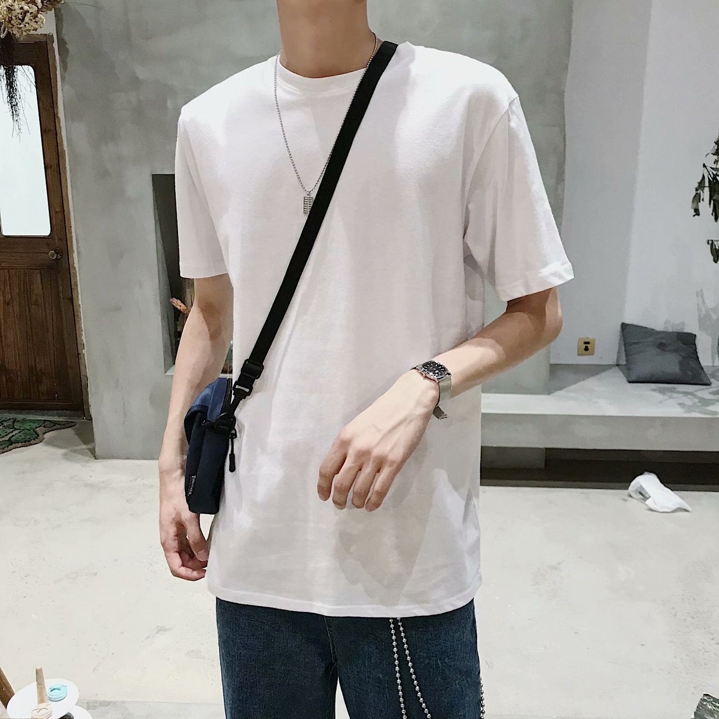 maoxiangshop-shop streetwear men outfits Summer Irregular Short Sleeve T-shirt Men's Fashion Brand Trendy Loose Ins American Retro Top Hong Kong Style Harajuku Half Sleeve