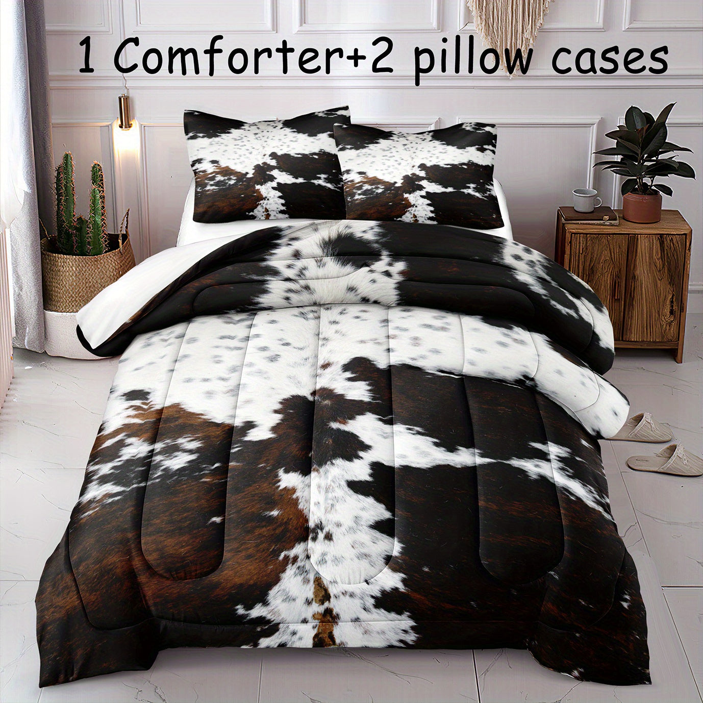 Chic Imitation Fur 3-Piece Bedding Set - Soft, Easy-Care Comforter & Pillowcases for Bedroom Elegance