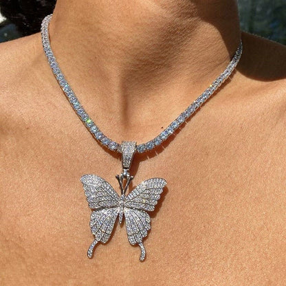 2025 Popular,  ins Popular trade 2020 New big butterfly pendant single row diamond rhinestone bright diamond necklace neck chain fb1035